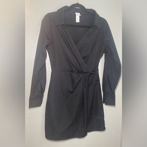 H&M black wrap front long sleeve dress S